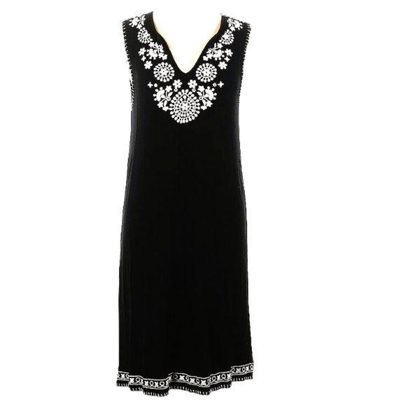 GRACE ELEMENTS | Black Floral Embroidery V-Neck Shift Dress | Size L Women's - Picture 2 of 11